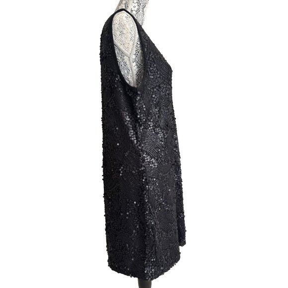 Jeanne Beker black dress sexy short sleveless sequin scoop flapper Gatsby - Picture 4 of 8